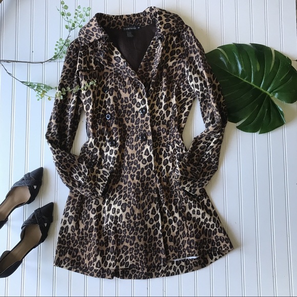 Jackets & Blazers - Animal print black brown trench coat